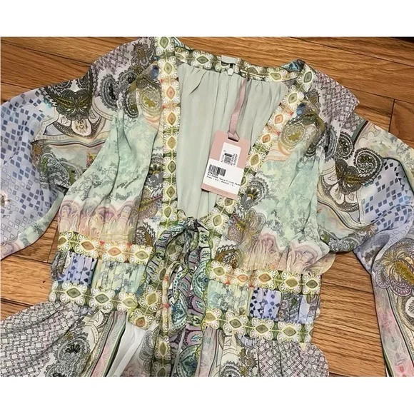 NWT Alexis Tessie Mini Dress In Rococco Pastel Paisley Chiffon Tie Front S - Picture 11 of 11